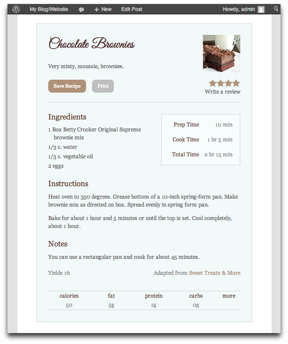 Recipe Card wordpress plugin