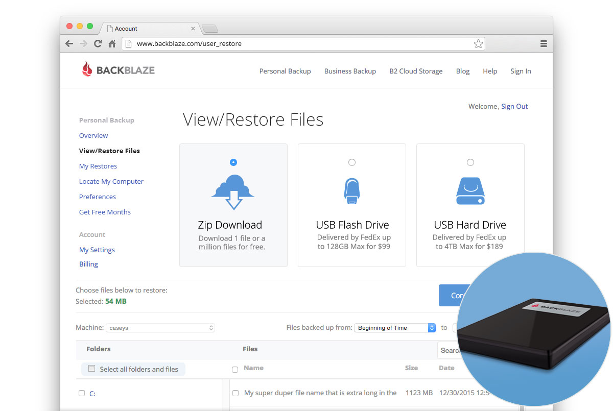 Backblaze personal-backup-restore-screen
