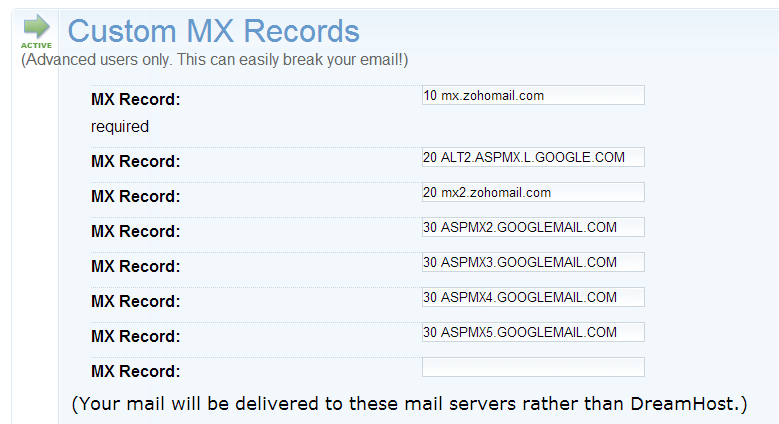 update mx records - create business email