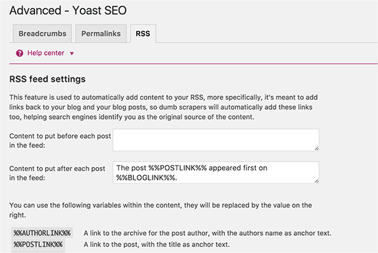 Yoast SEO Plugins- RSS_Feed