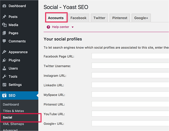 Yoast SEO Plugin- Social Settings