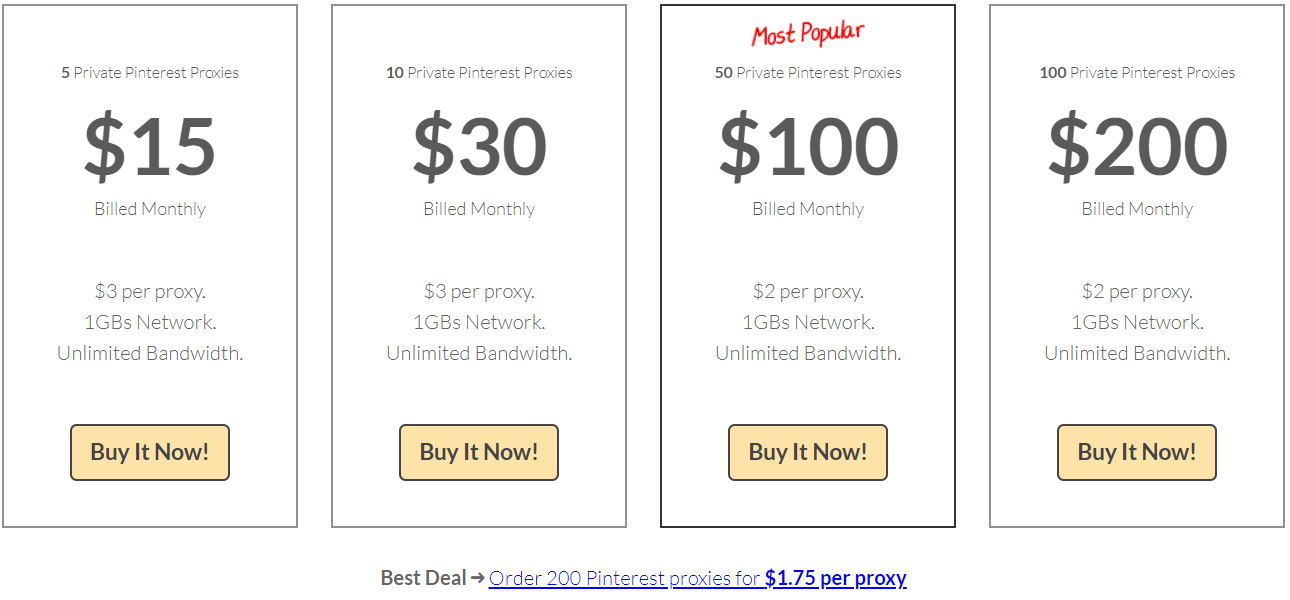 Social Sites Proxies Pricing