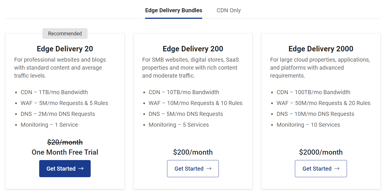 StackPath CDN Pricing - Edge Delivery Bundles
