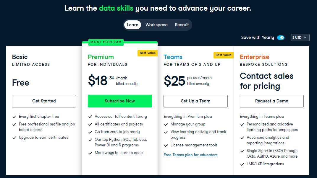 Datacamp - Pricing Plans