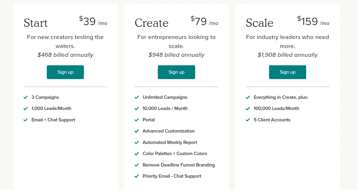 Deadline Funnel Price Plans