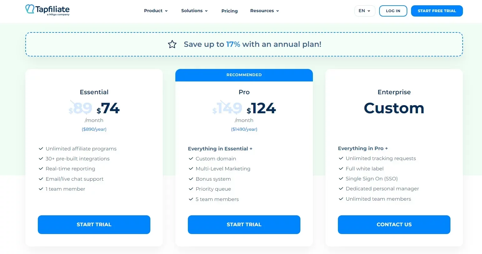 Tapfiliate Pricing Plans