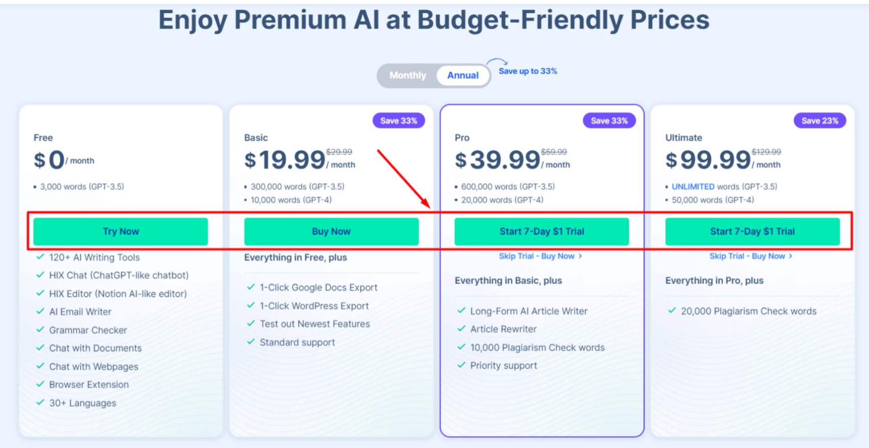 Hix.ai Pricing