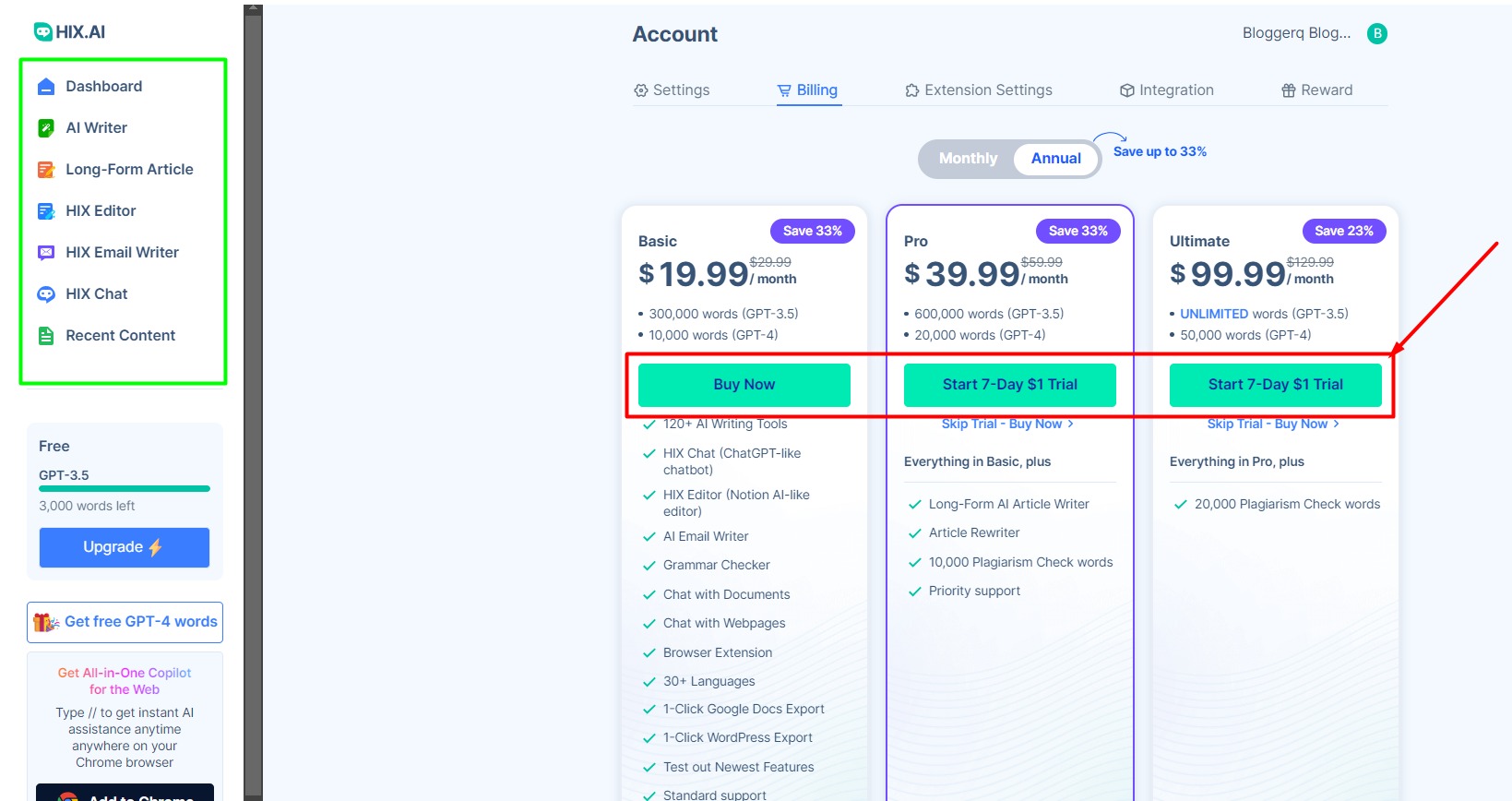 Hix.ai price plans