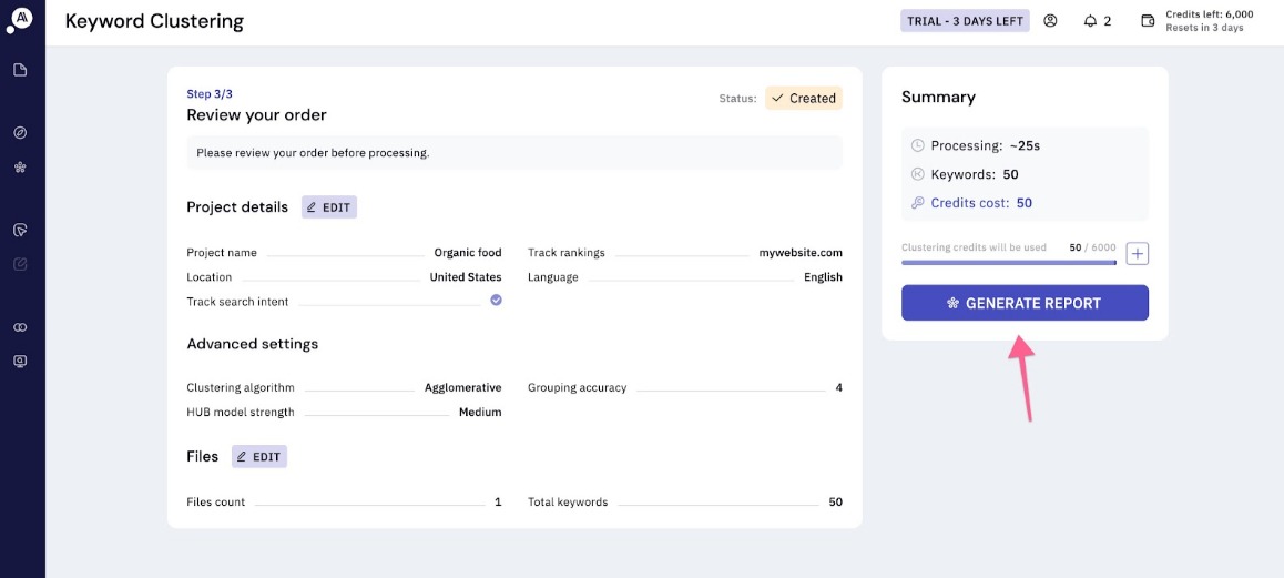 Keyword clustering step 3