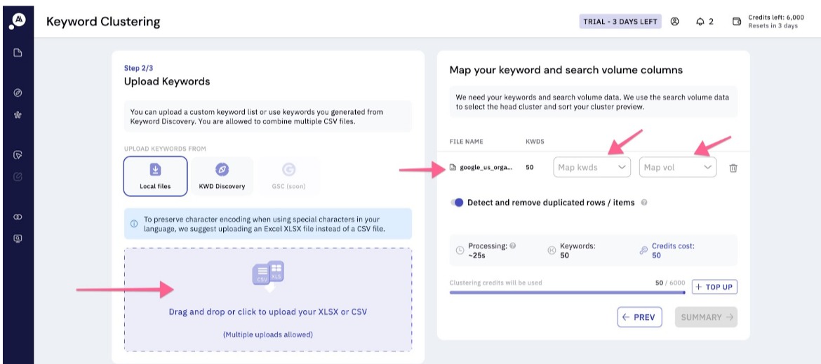 Keyword clustering step 2