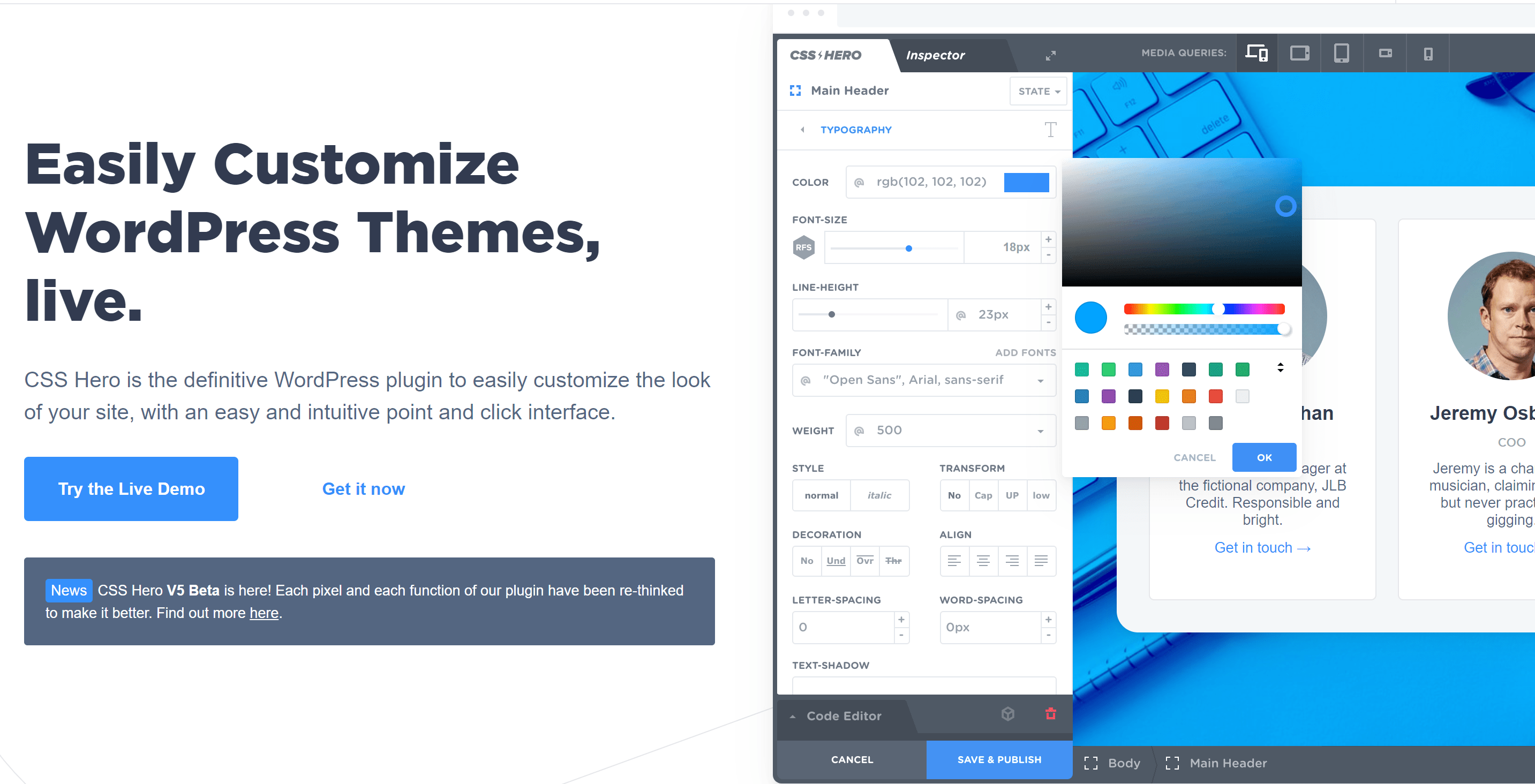 CSS hero customize themes