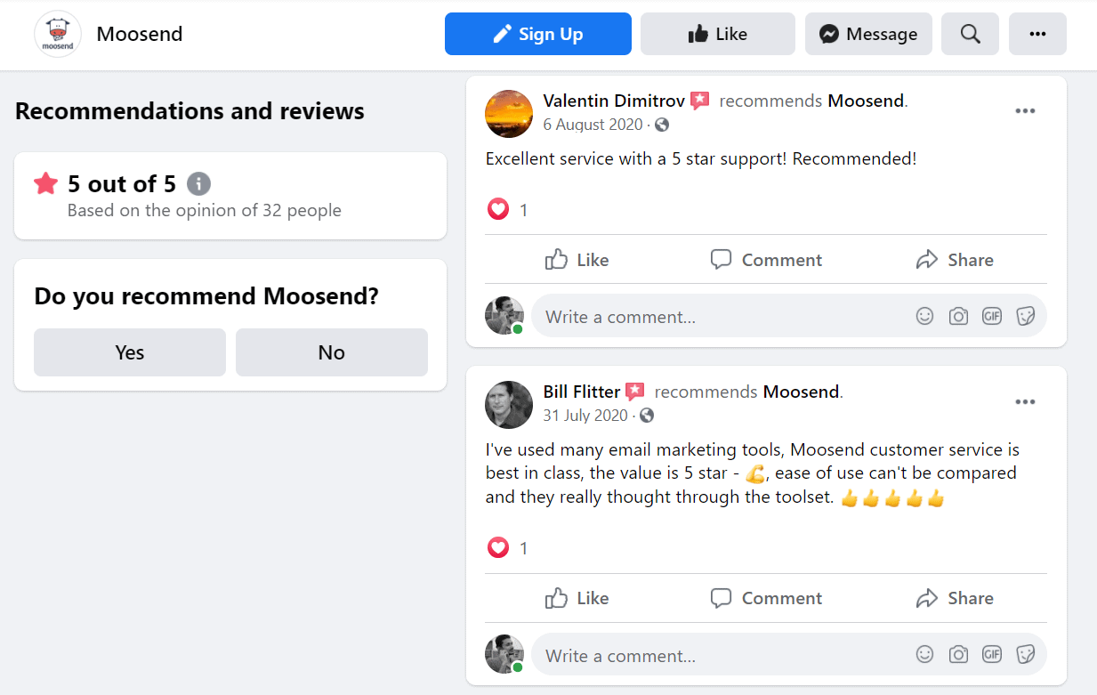 Moosend Facebook Review