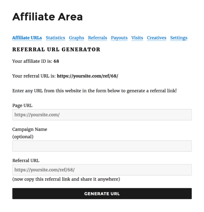 Referral URL Generator- AffiliateWP 
