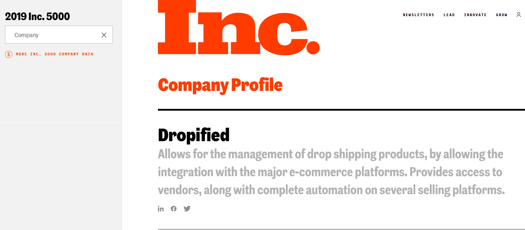 Dropified featured in inc