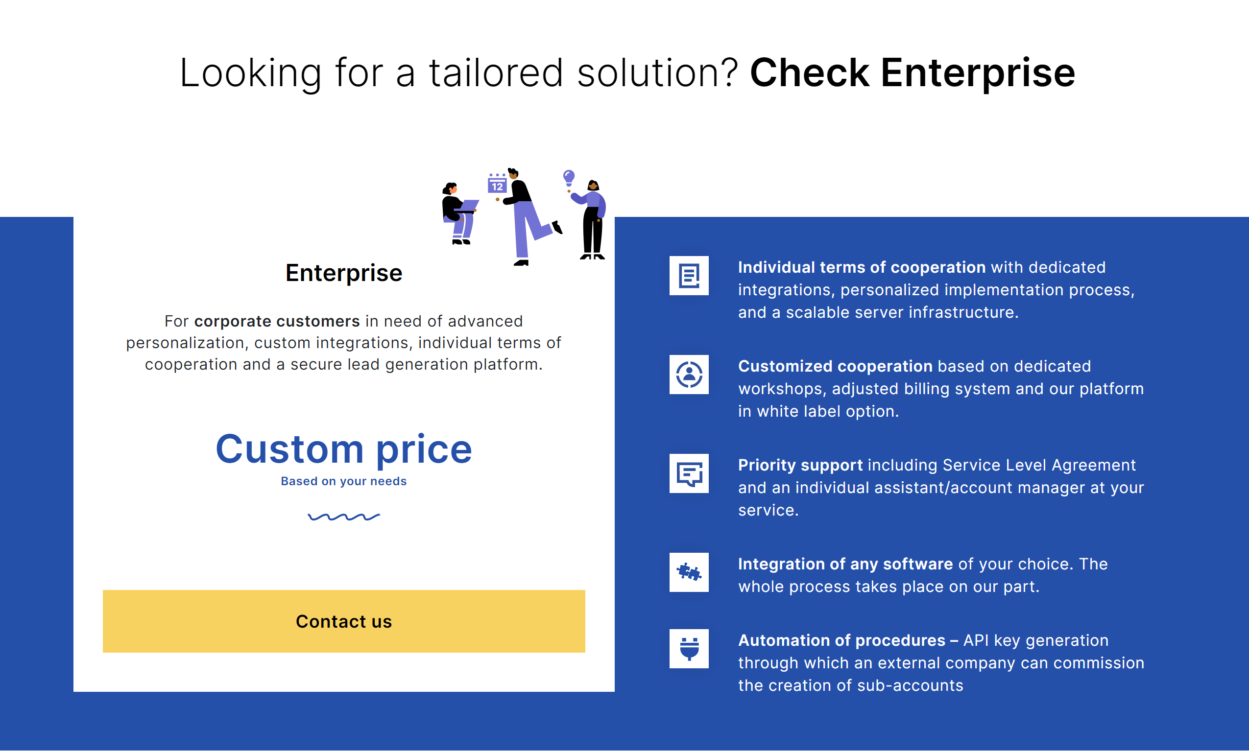 Landingi custom pricing plans