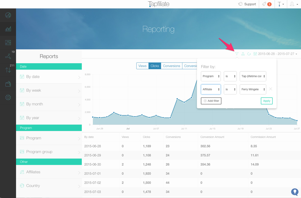 tapfiliate dashboard