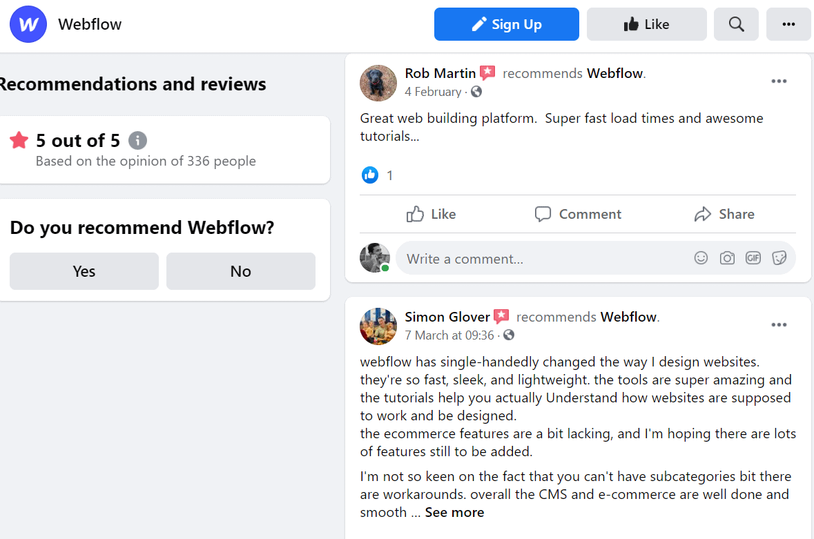 webflow facebook reviews