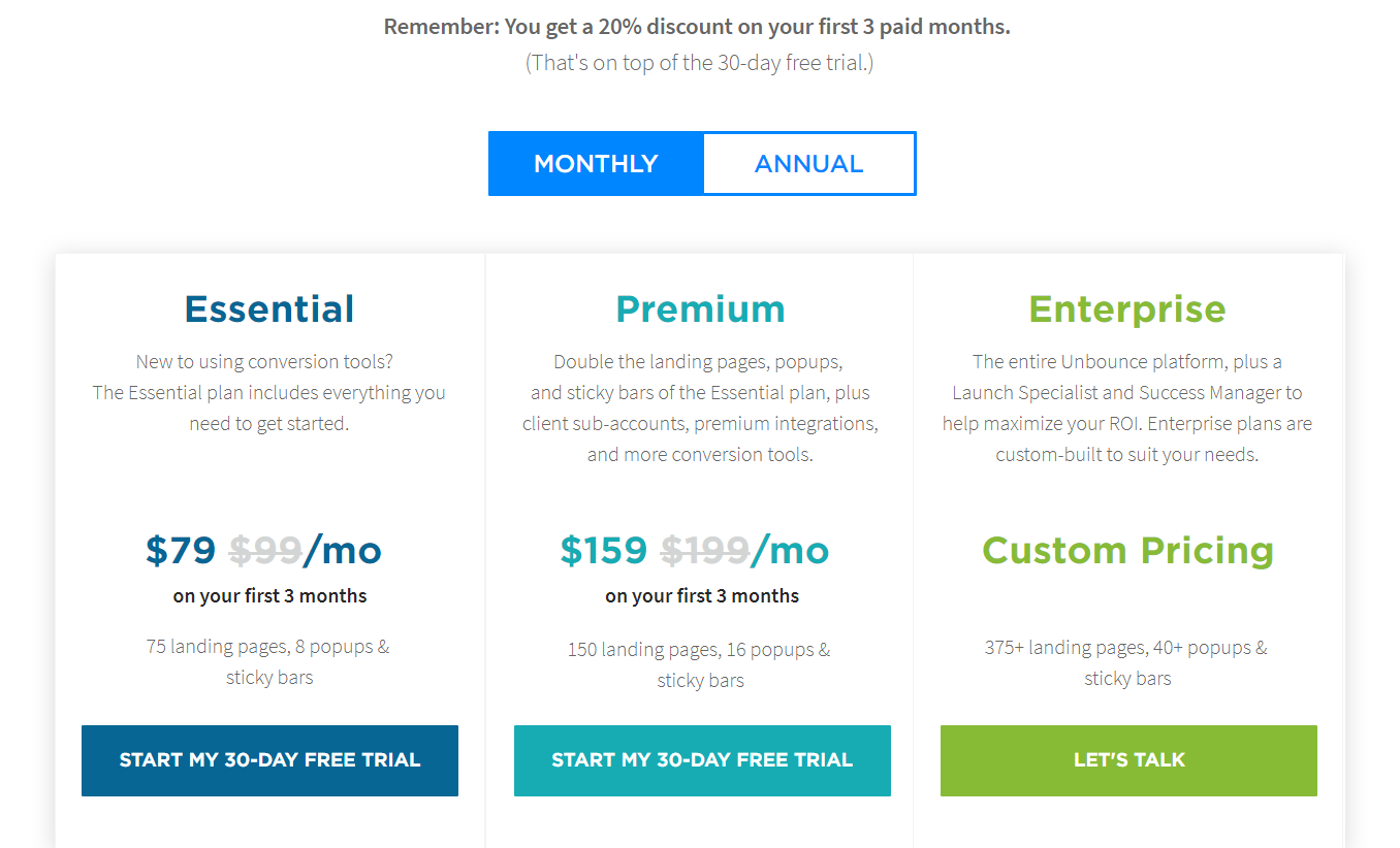 Best Conversion Rate Optimization Tools- Unbounce Pricing