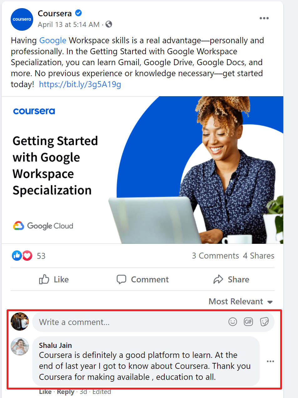 Coursera on facebook