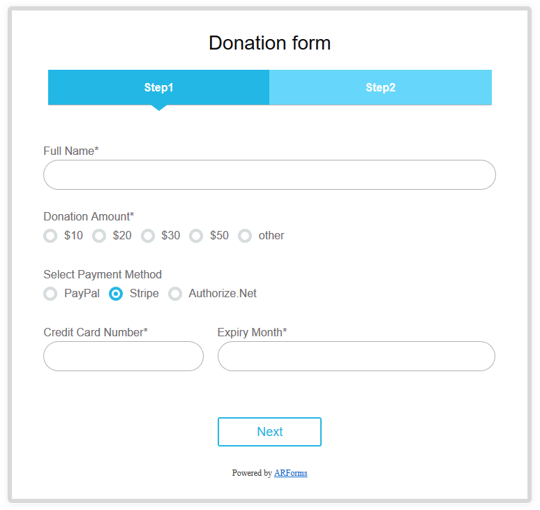 ARForms Review- Donation Form