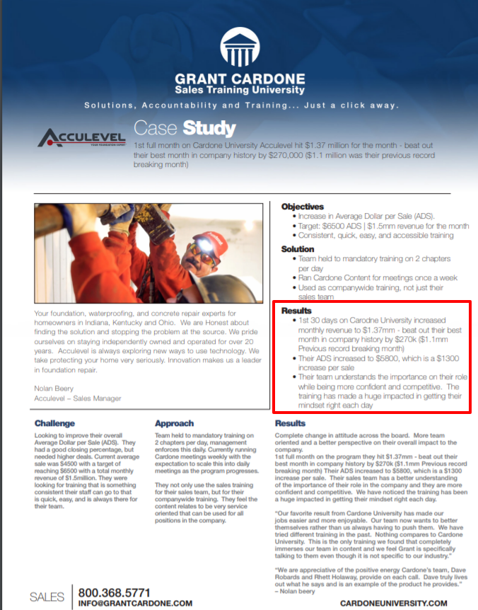 Grant Cardone University Review- Construction Acculevel Case Study 