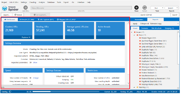 Netpeak Spider Review– Advanced Dashboard