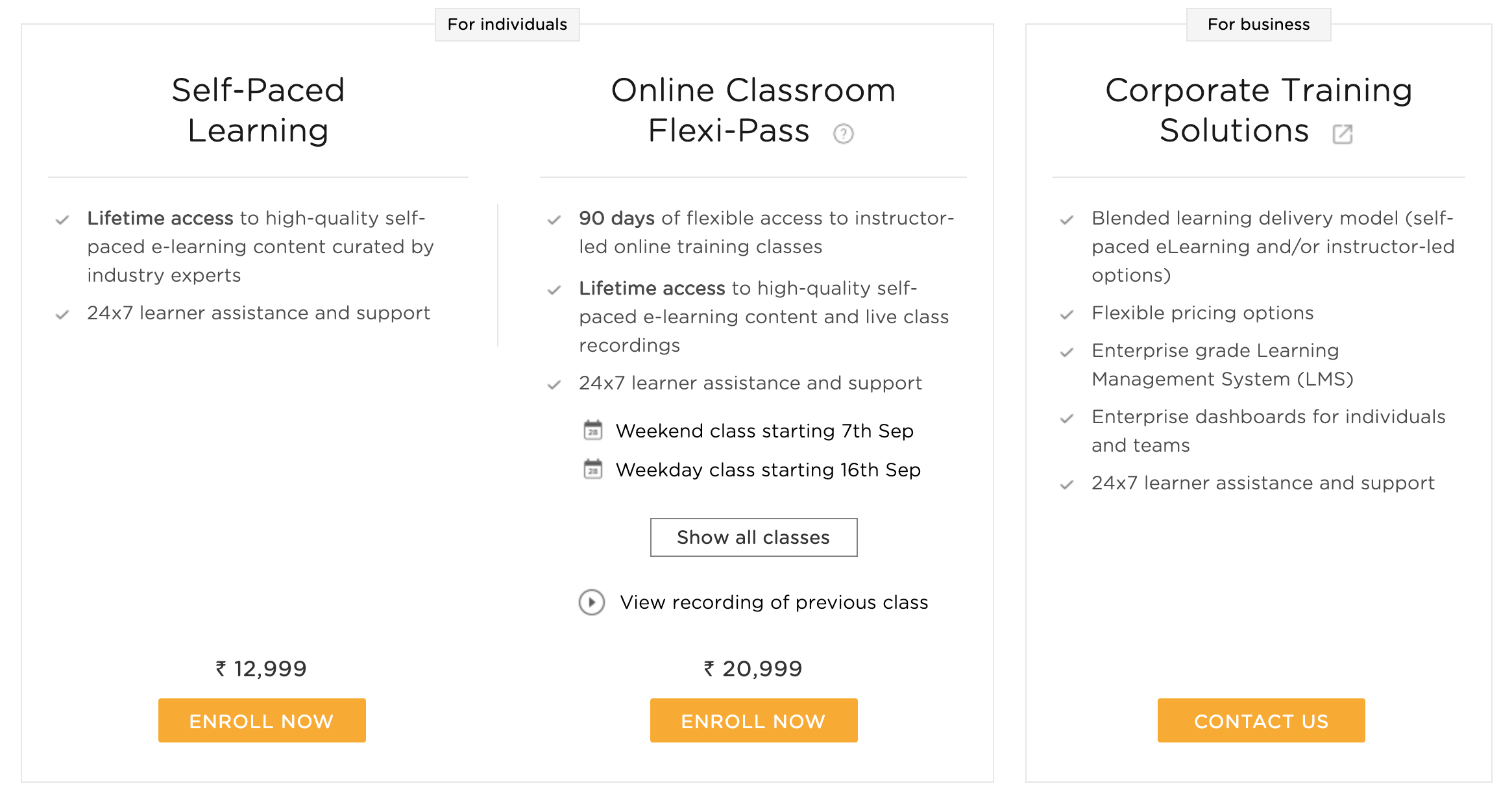 Digital Marketing Course- Pricing Plans