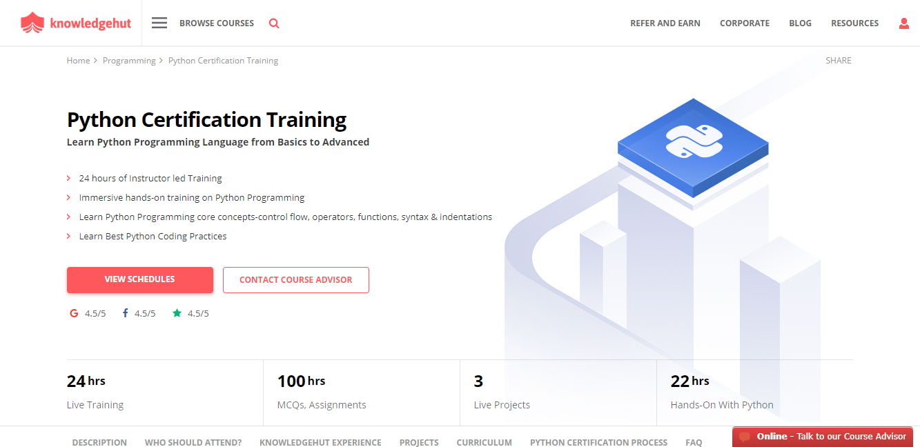 KnowledgeHut Review - Python Certification 100 Hrs of Assignments 3 Live Projects