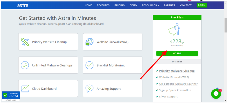 Astra vs WordFence Comparison Review - Pricing Plan Astra