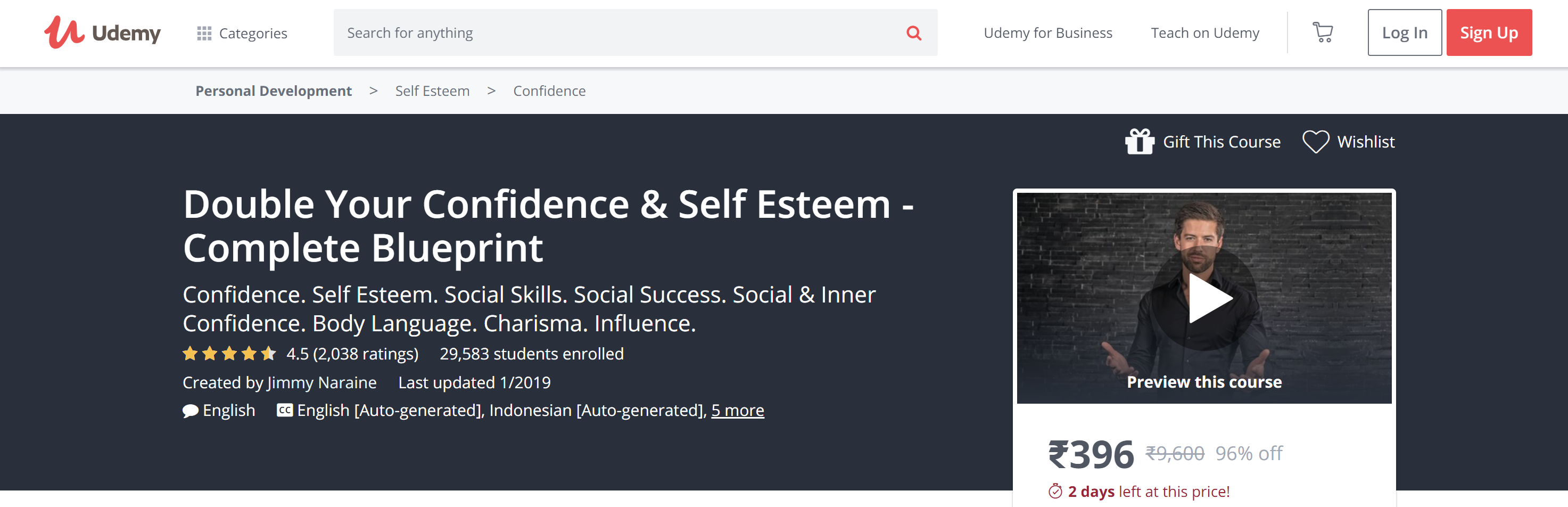 Udemy self esteem courses