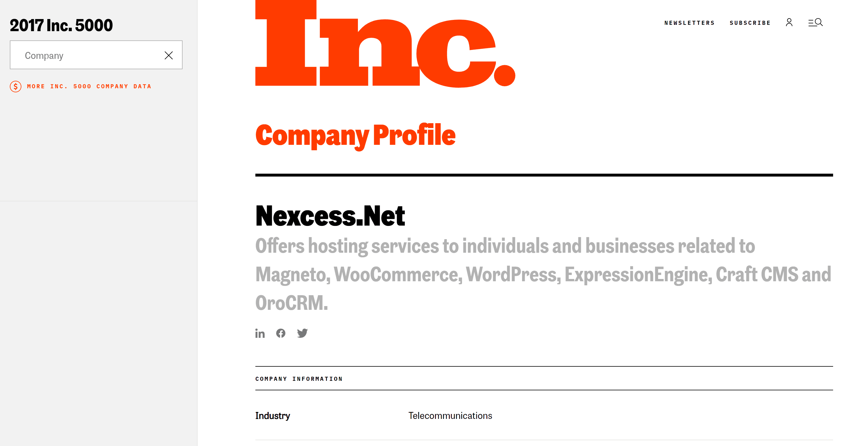 Nexcess has made the Inc 5000 list 8 times since 2010
