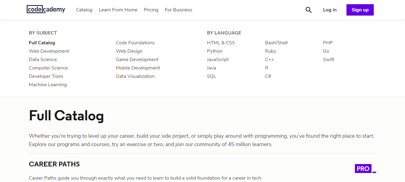 Codecademy Courses Offered