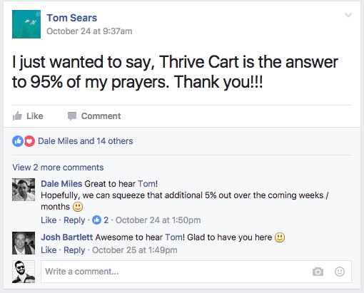 Thrivecart facebook testimonial