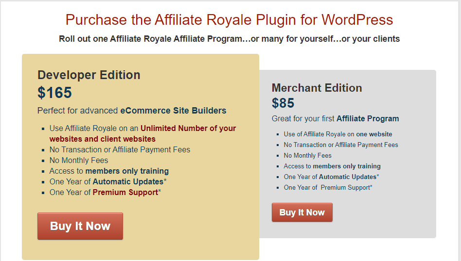  WP Affiliate Platform vs Affiliate Royale - Affiliate Royale Pricing