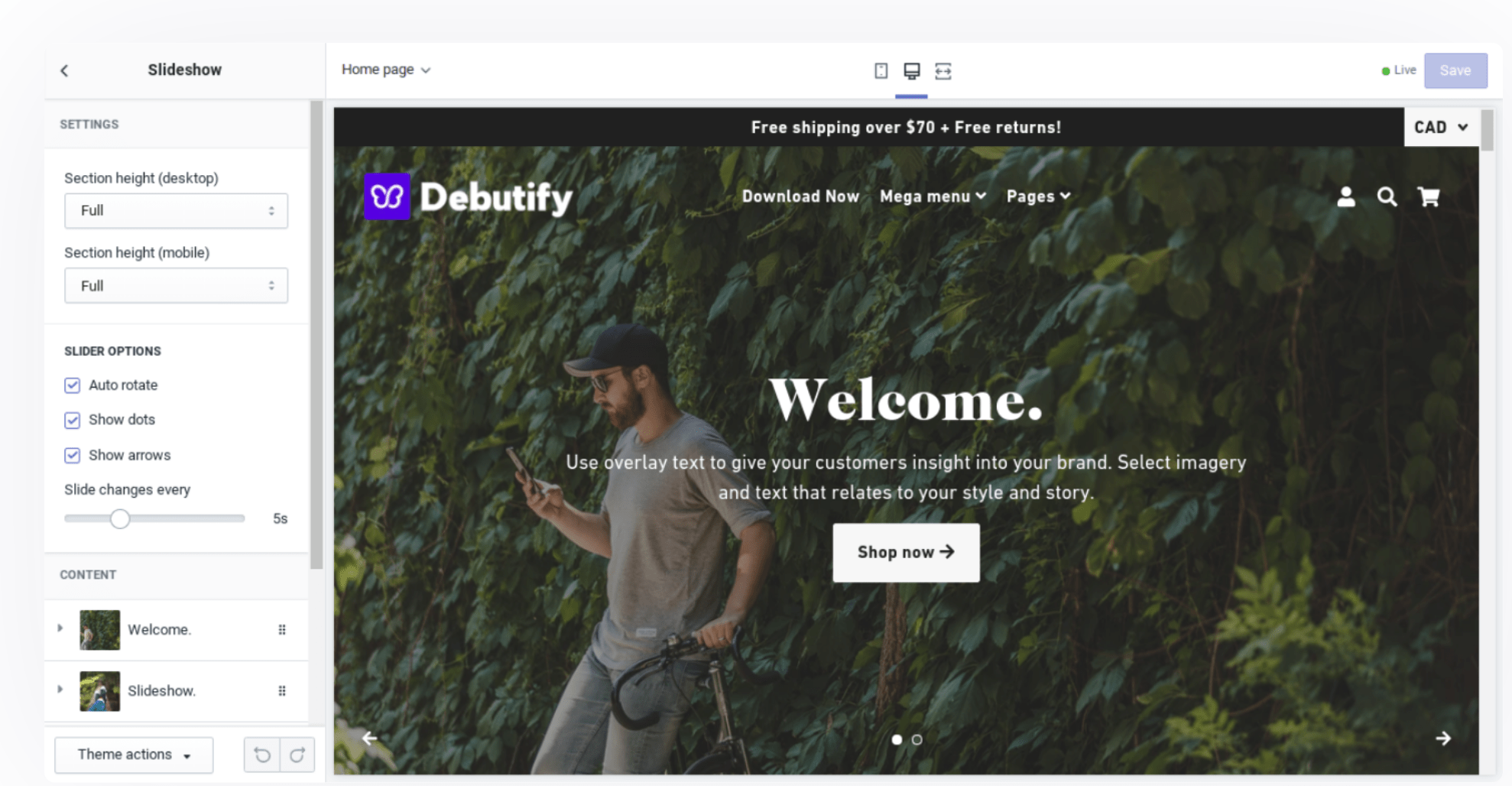 Debutify customize