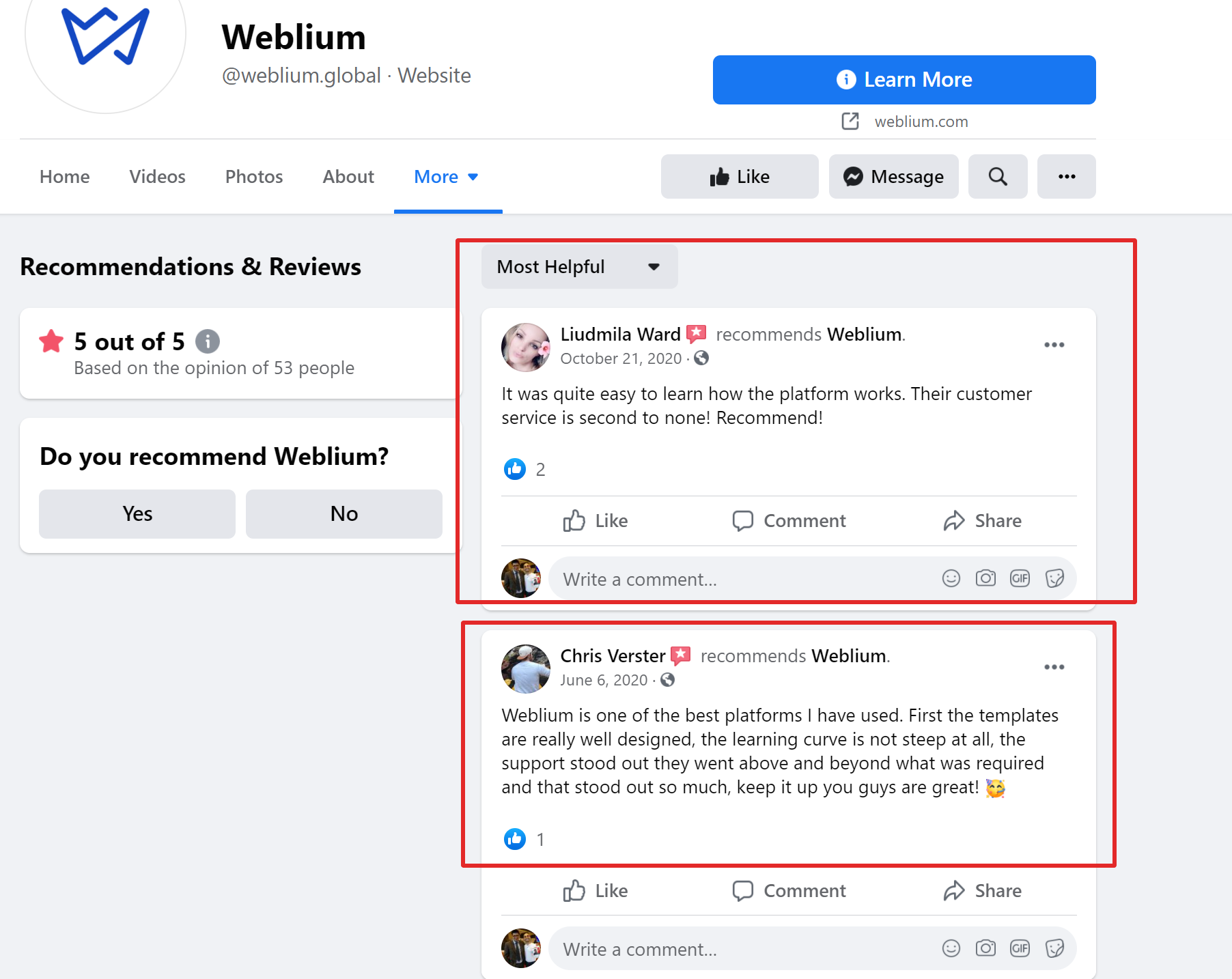 Weblium online reviews