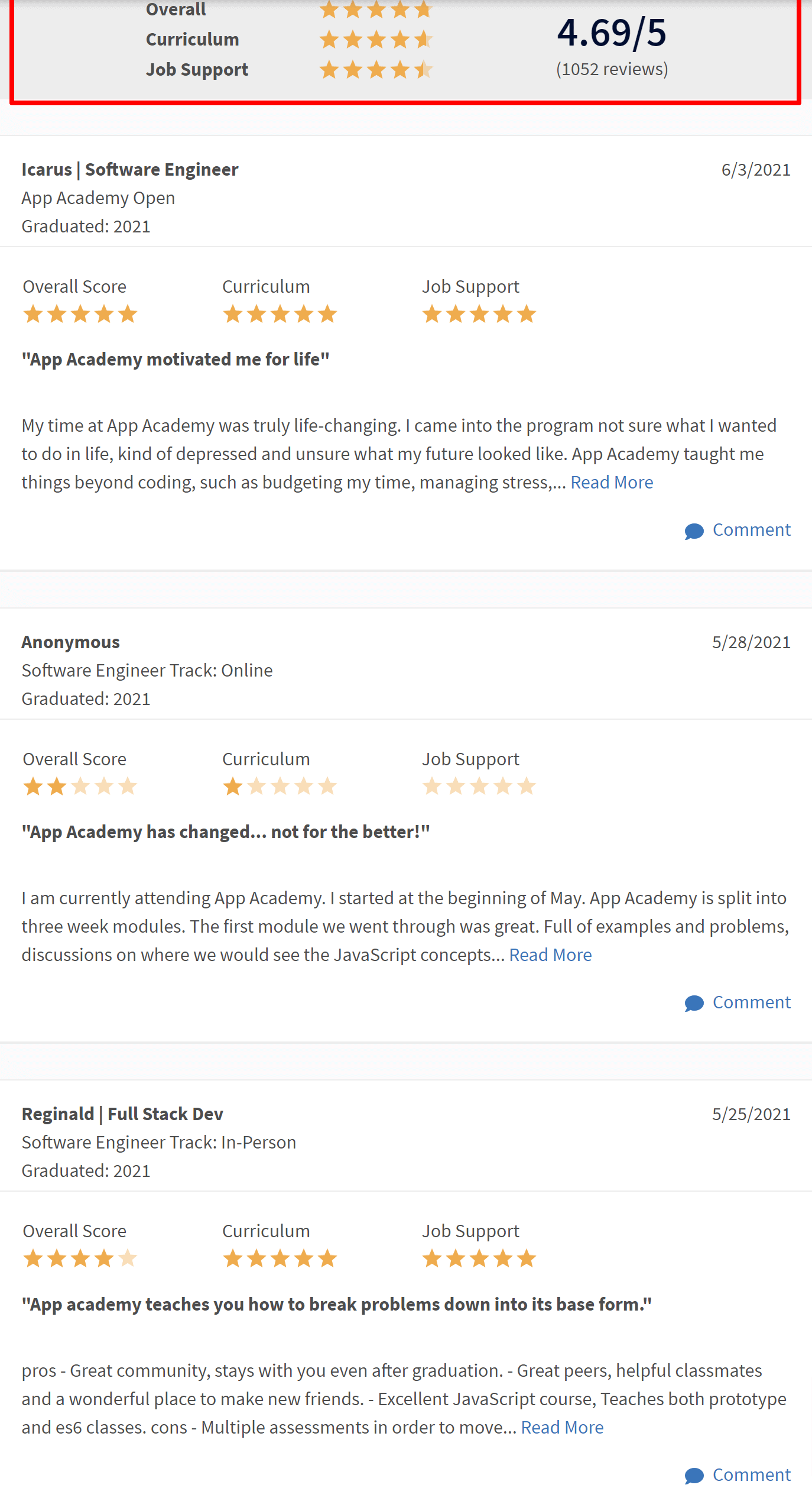 App academy vs Lambda school- App Academy customer ratings