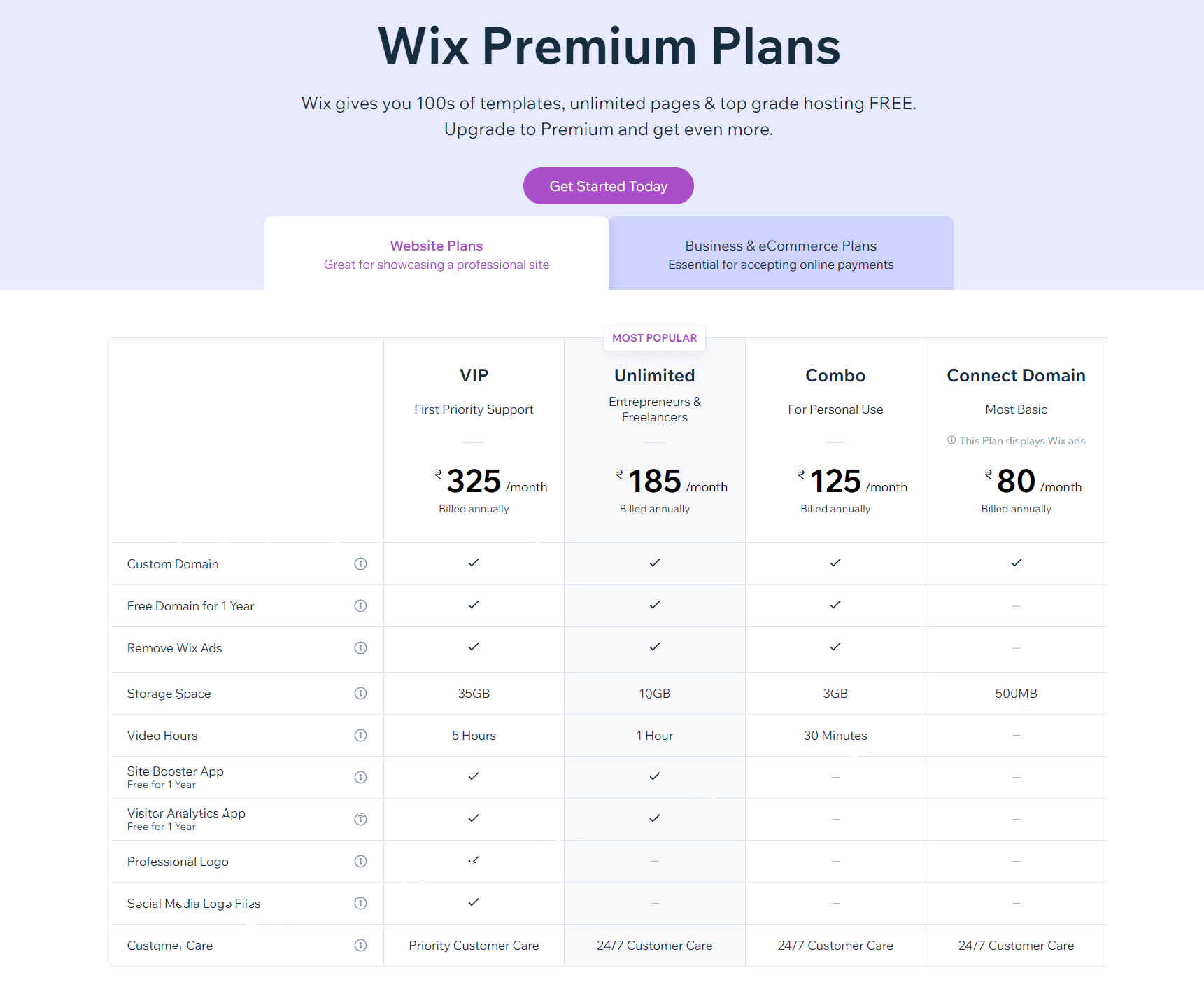 Wix Pricing - Simvoly vs Wix
