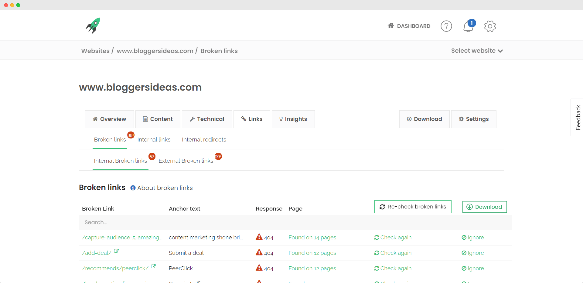 SiteGuru Broken Links