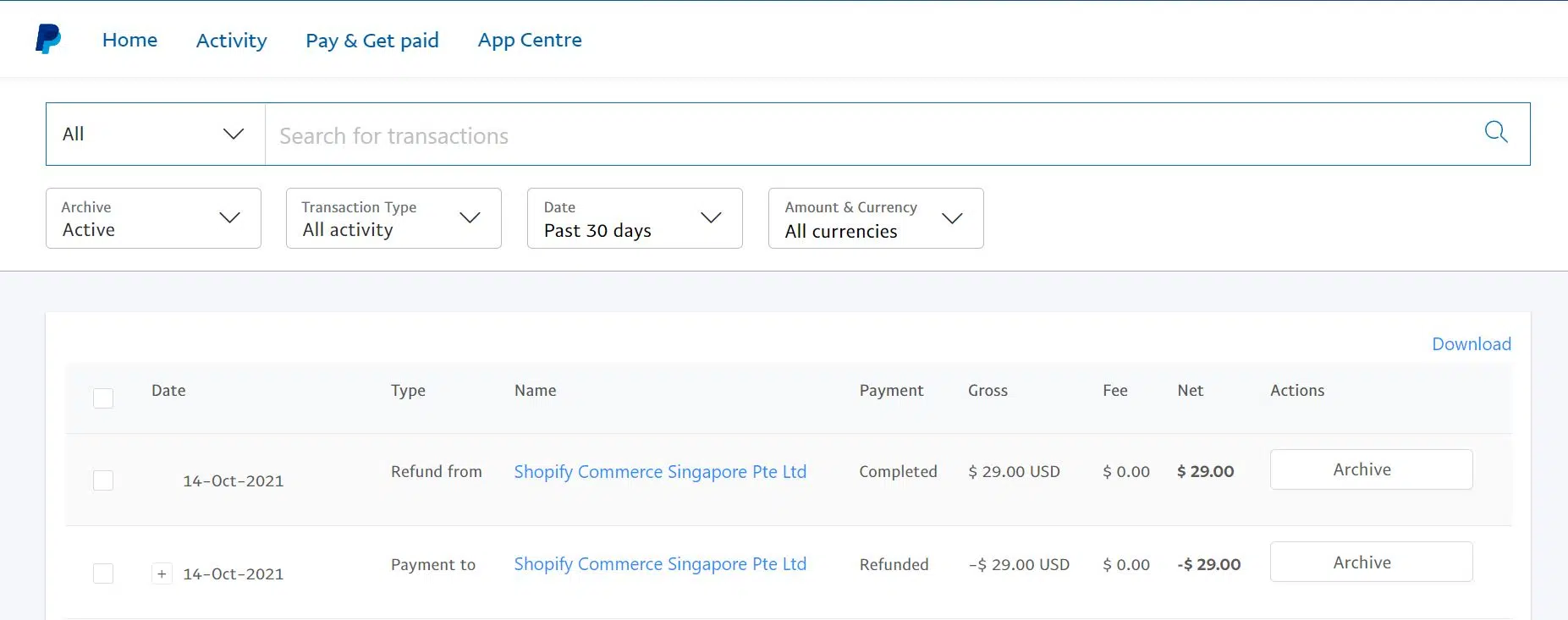Paypal Activity Page - Steps To Cancel a Paypal Payment