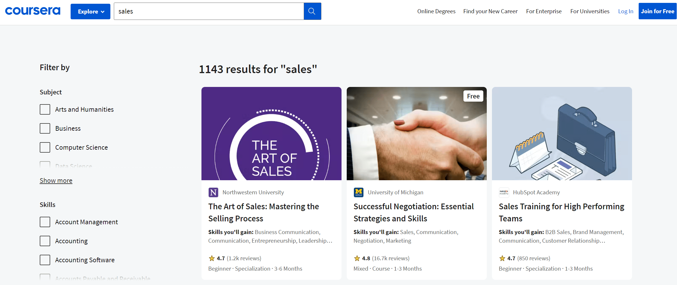 Coursera Sales skill courses