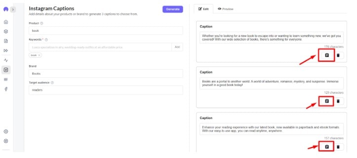 Write Creative Instagram Captions Using Hypotenuse AI step5