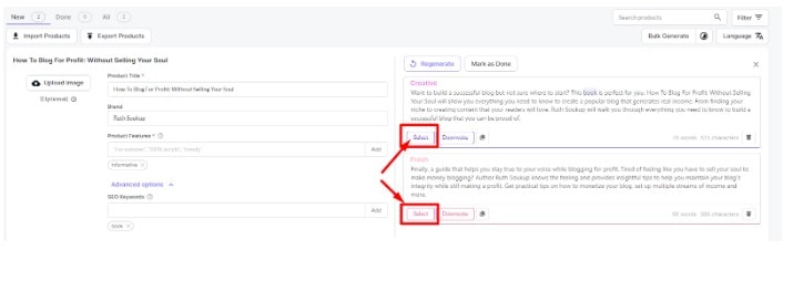 Write Product Description Using Hypotenuse AI step9