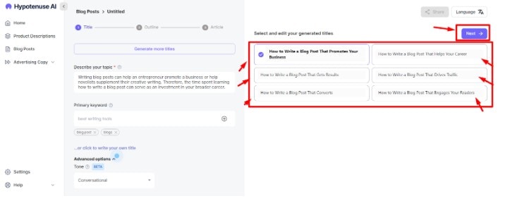 Write an SEO-Optimized Blog Article Using Hypotenuse AI step3