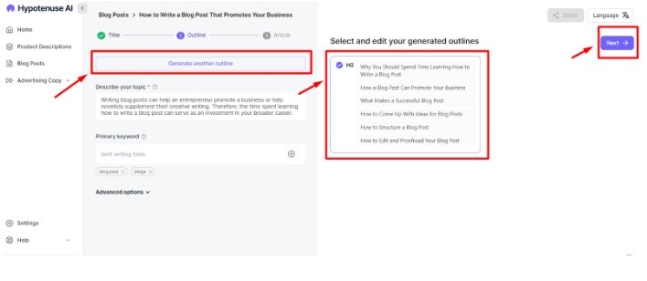 Write an SEO-Optimized Blog Article Using Hypotenuse AI step4