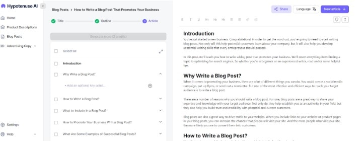 Write an SEO-Optimized Blog Article Using Hypotenuse AI step6