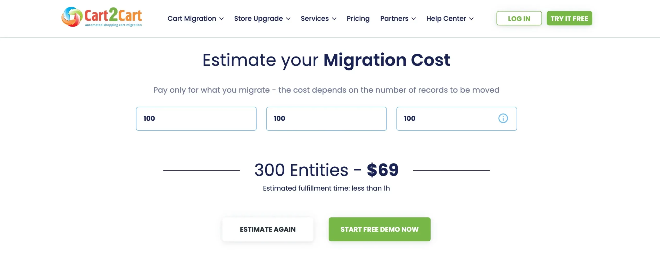 Cart2Cart Pricing Estimates