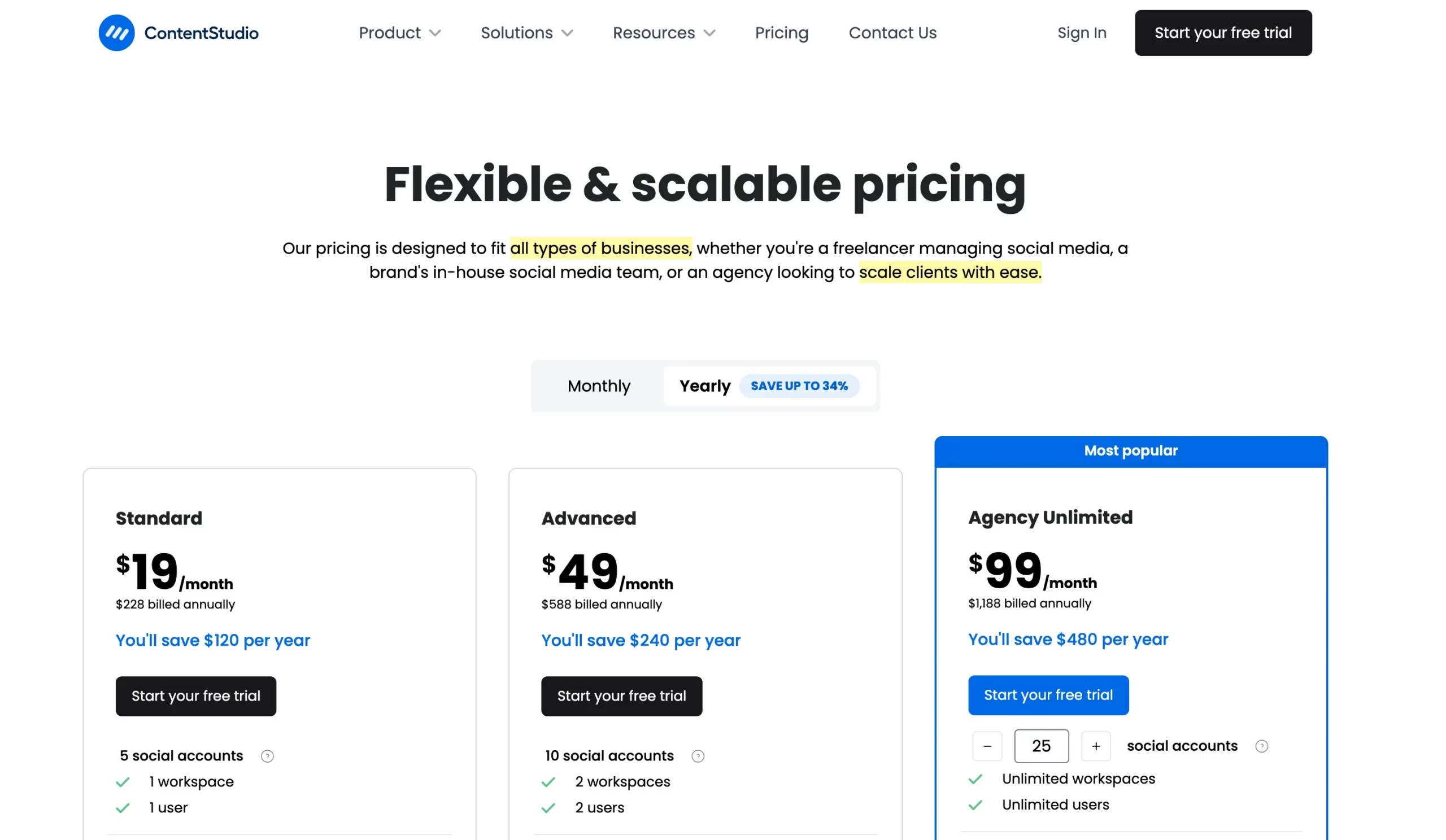 ContentStudio Pricing Options: