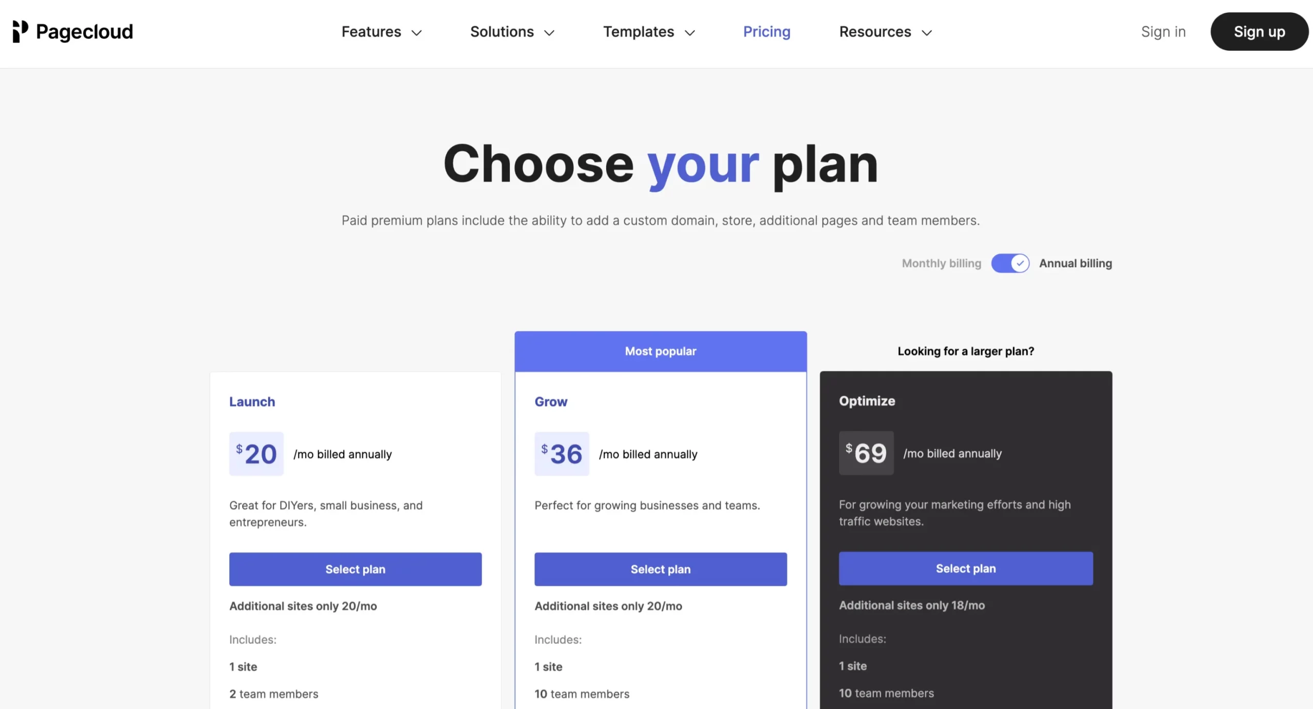 PageCloud Pricing Plans: