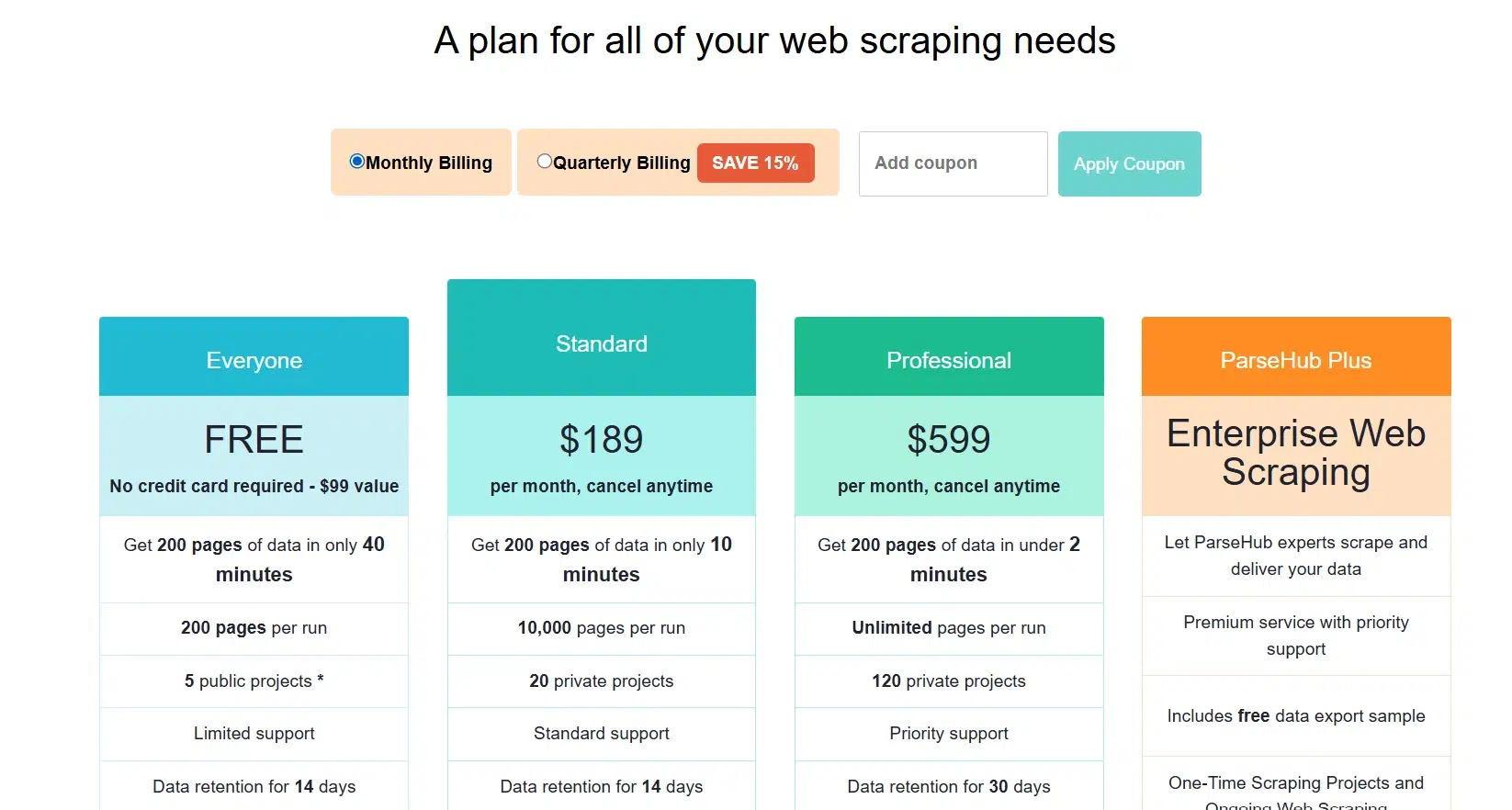 Parsehub Pricing